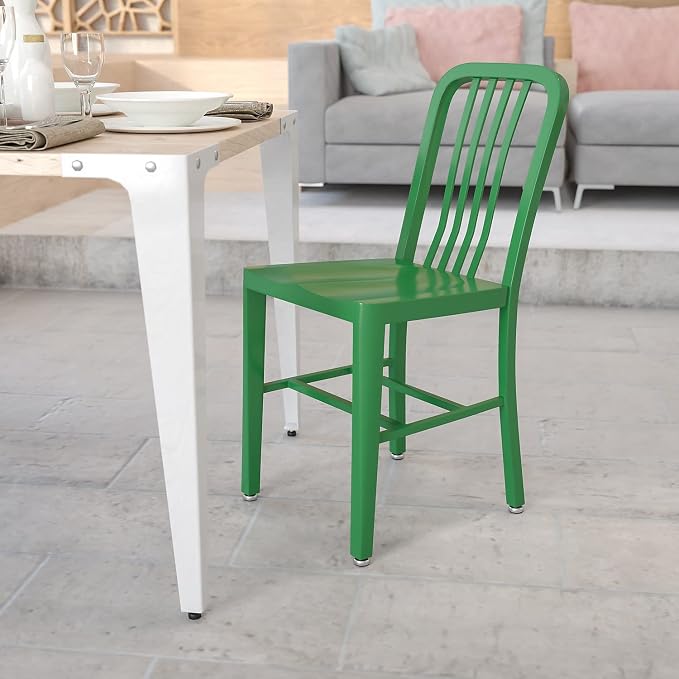 Flash Furniture Commercial Grade Green Metal Indoor-Outdoor Chair - Image 2