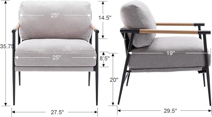 Ya-Home Mid-Century Accent Chair, Soft Armchair Chenille Fabric Lounge Chair - Image 2