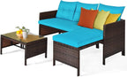 Tangkula Patio Corner Sofa Set 3 Piece, Outdoor Rattan Sofa Set, Includes - Image 9