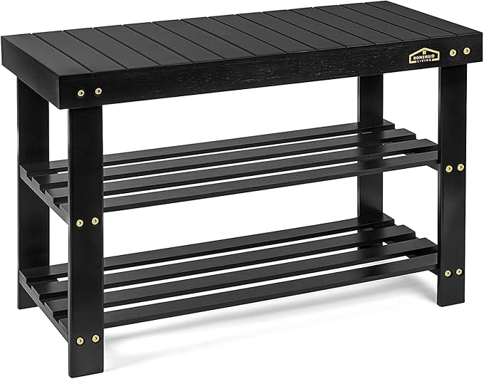 Homemaid Living Bamboo 3 Tier Shoe Rack Bench, Premium Shoe Organizer or by HomemaidLiving