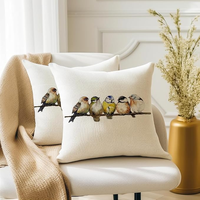 RABUSOFA 16x16 Watercolor Birds Pillows Decorative Throw Pillows Hand-Painted - Image 3