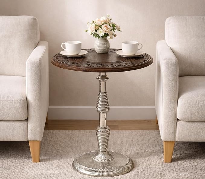 Side Tables-Hand Carved Vintage Boho Folding End Tables - Image 5