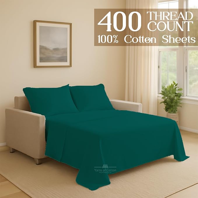 Sleeper Sofa Bed Sheet, 100% Cotton 400 Thread Count, 4 Piece Set, Deep Pocket - Image 2
