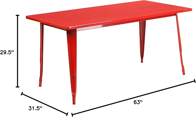 Flash Furniture Charis Commercial Grade 31.5" x 63" Rectangular Red Metal - Image 3