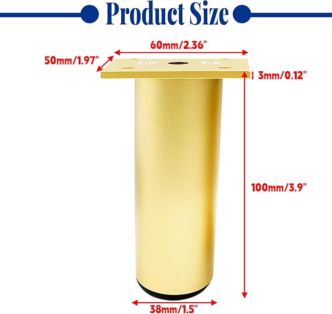 Set of 4 Aluminum Alloy Furniture Legs 4 Inch Height, 1.5 Inch Diameter - Image 2