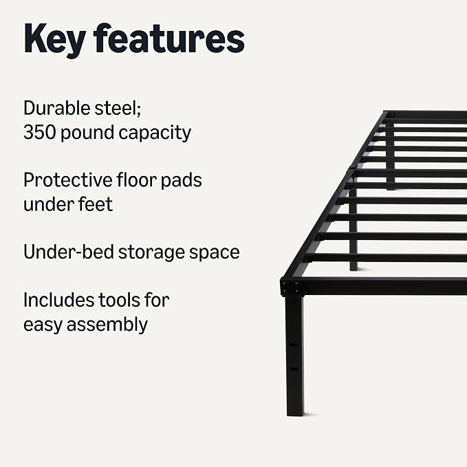 Amazon Basics Metal Bed Frame, Non-Foldable Platform Bed, Easy Assembly - Image 3