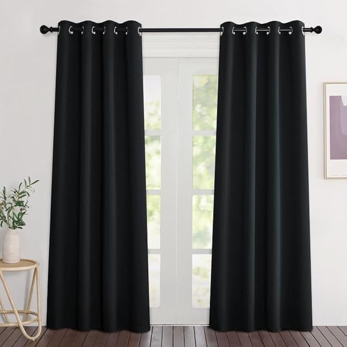 NICETOWN Black Blackout Curtains 84 inch Length 2 Panels, Grommet Thermal by NICETOWN