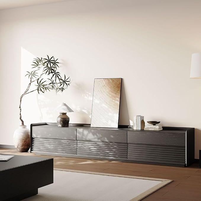POVISON Fully-Assembled Mid Century Modern TV Stand, 94.49" Wood Media Console by POVISON