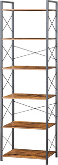 HCHQHS Narrow Bookshelf, Adjustable 6-Tier Industrial Bookcase, Rustic Open by HCHQHS
