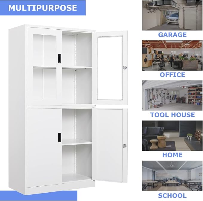 4 Door Display Cabinet with Adjustable Shelves, Locking Steel Storage Caninet - Image 8