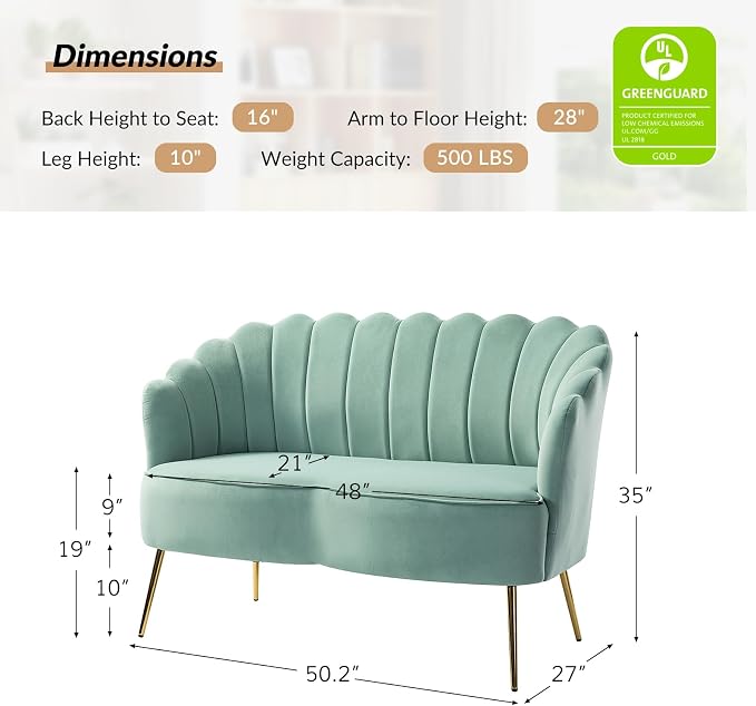 HULALA HOME Modern Velvet Loveseat Sofa - Image 2