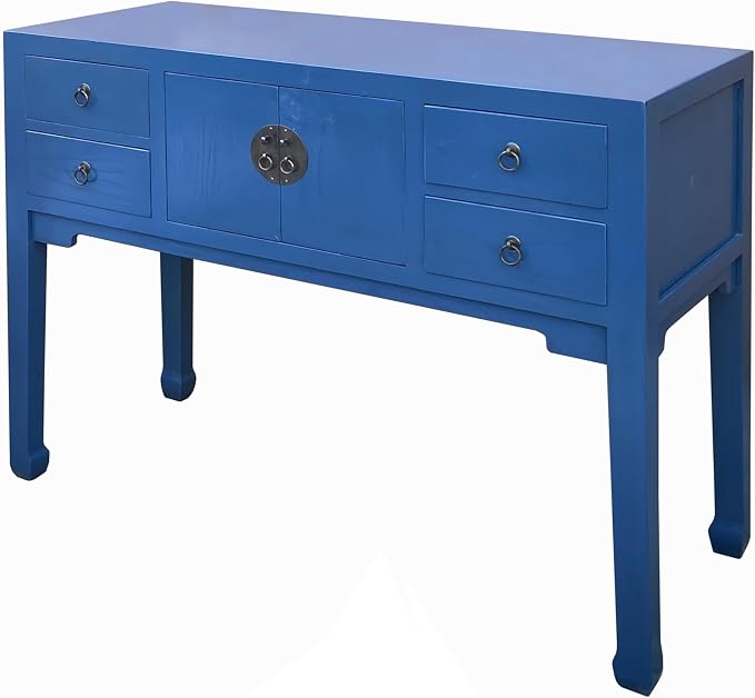 Oriental Bright Blue Long Moon Face 4 Drawers Slim Foyer Table Acs7761 - Image 4