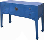 Oriental Bright Blue Long Moon Face 4 Drawers Slim Foyer Table Acs7761 - Image 4
