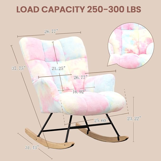 SAETSFEG Rocking Chair Nursery Teddy Upholstered Glider Rocker Rocking Accent - Image 2