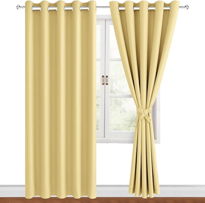 Blackout Curtains for Bedroom, 60 x 84 Inches Long, Light Yellow | Thermal - Image 8