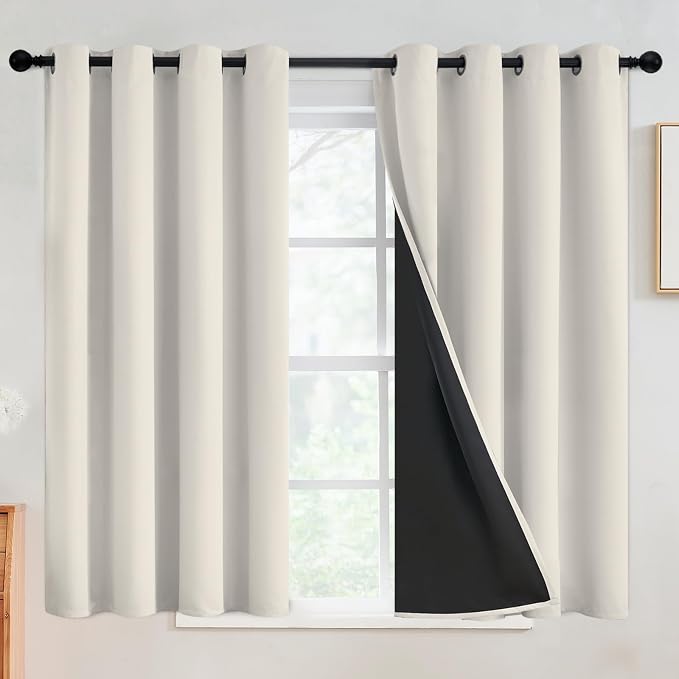 SimpleHome Cream 100% Blackout Curtains Room Darkening Living Room 45 Inch | by SimpleHome