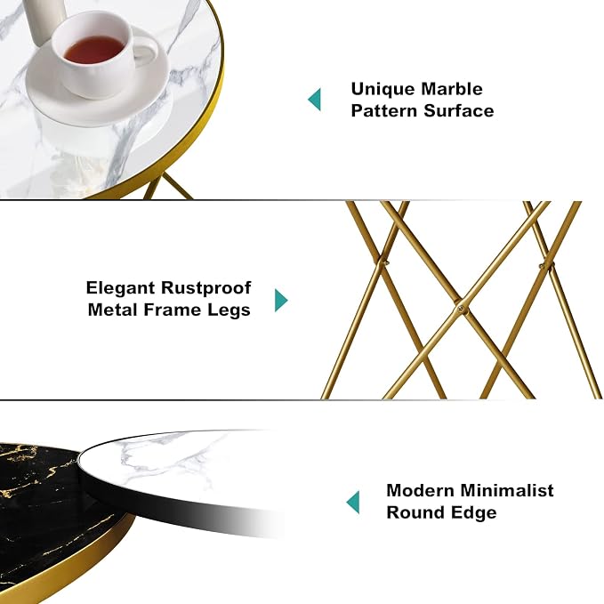 HLR Modern Round Side Table Set of 2, End Table - Image 4