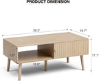 LCRBOL Coffee Table with Storage, Boho Dining Table with Sliding Fluted Door - Image 2