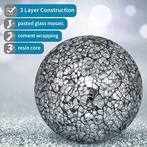 MDLUU 4" Decorative Orbs, Mosaic Sphere Balls, Centerpiece Balls for Bowls, Vases, Dining Table Decor, Pack of 3 (Black Silver) - Image 4