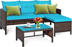 Tangkula Patio Corner Sofa Set 3 Piece, Outdoor Rattan Sofa Set, Includes by TANGKULA