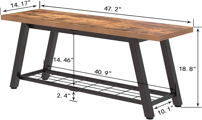 Oastreeful Storage Bench Industrial Rustic Wooden and Metal Entryway Shoe Boots - Image 2