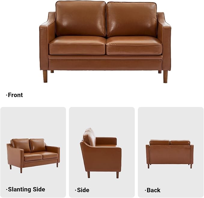 Kingfun 56" Faux Leather Sofa, Loveseat Couch, Mid Century Modern Love Seat - Image 6