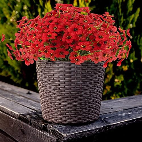 Artificial Outdoor Flowers,8 Bundles Outdoor Fake Flowers UV Resistant Faux Outside Plastic Flower Plants for Outside Indoor Décor(Red) - Image 4
