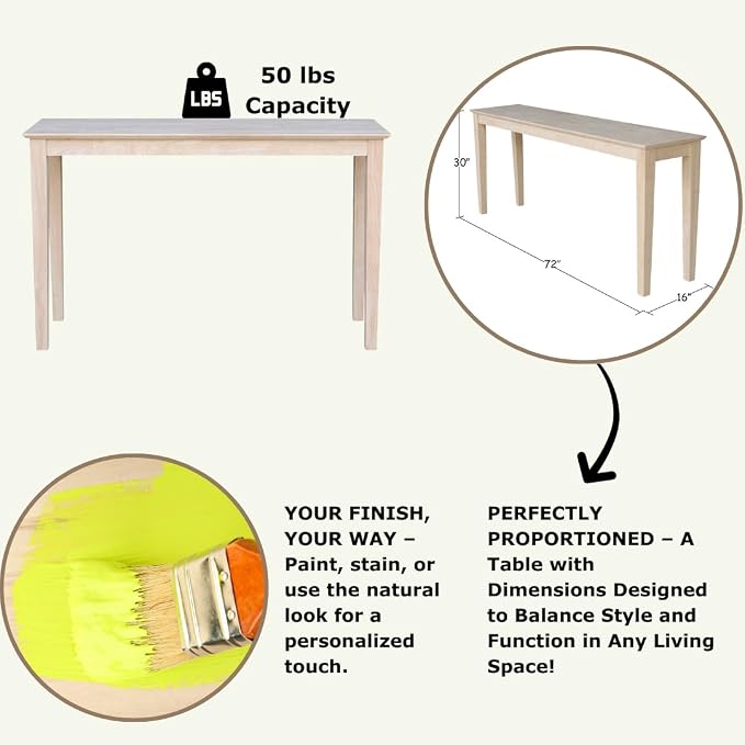 International Concepts Shaker Console Table, 48-Inch Long, Solid Parawood - Image 5