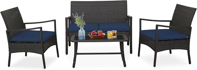 Tangkula 4 Pieces Outdoor Conversation Set, Patio PE Wicker Sofa by TANGKULA