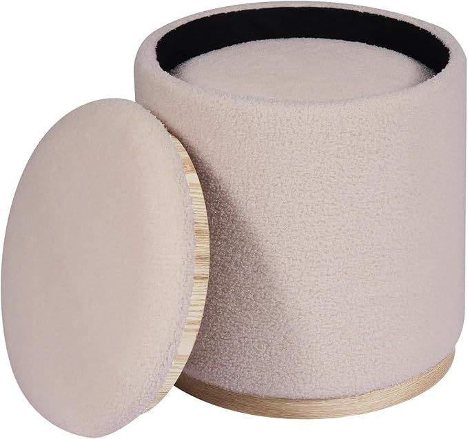PINPLUS Round Ottoman with Storage Set of 2, Vanity Stool with Storage - Image 6