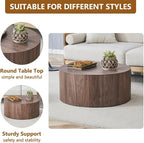 Round Coffee Table, 23.6" Modern Wood Drum Coffee Table, Round Accent Center - Image 6