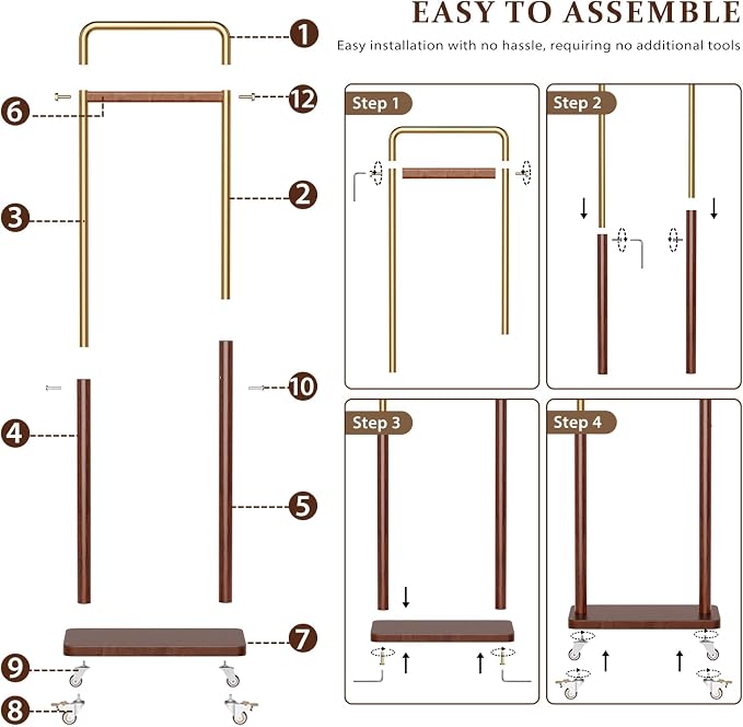 Taitiy Clothes Rack Solid Wood Coat Rack, Metal and Solid Wood Combination - Image 5
