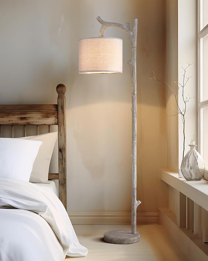 OYEARS Rustic Farmhouse Tree Trunk Floor Lamp Classic Country Wood Grain Resin - Image 2