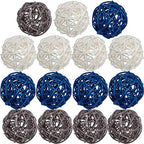 Yaomiao 15 Pcs Decorative Wicker Rattan Ball, 1.8 in, Navy Blue Gray White - Image 2
