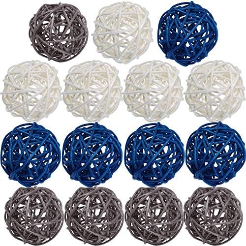 Yaomiao 15 Pcs Decorative Wicker Rattan Ball, 1.8 in, Navy Blue Gray White - Image 2
