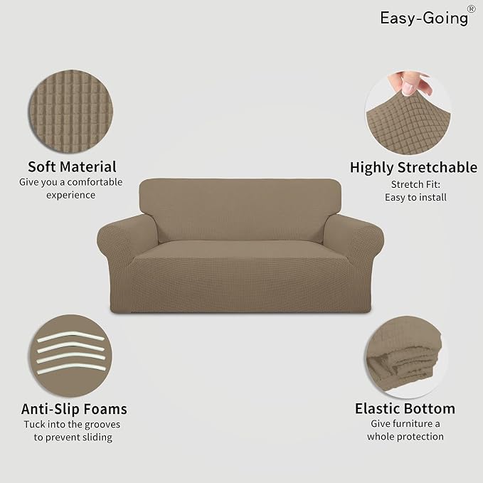 Easy-Going Stretch Oversized Loveseat Couch Covers Washable Natural | 1-Piece - Image 3
