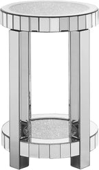 Mirrored Round End Table with Crystal, 2-Layer Modern Small Sofa Table with - Image 8