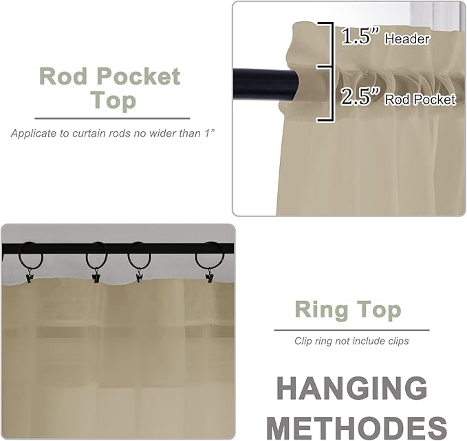 Taupe Sheer Curtain 90 Inches Long 2 Panels Set, Solid Filmy Drapes - Image 4