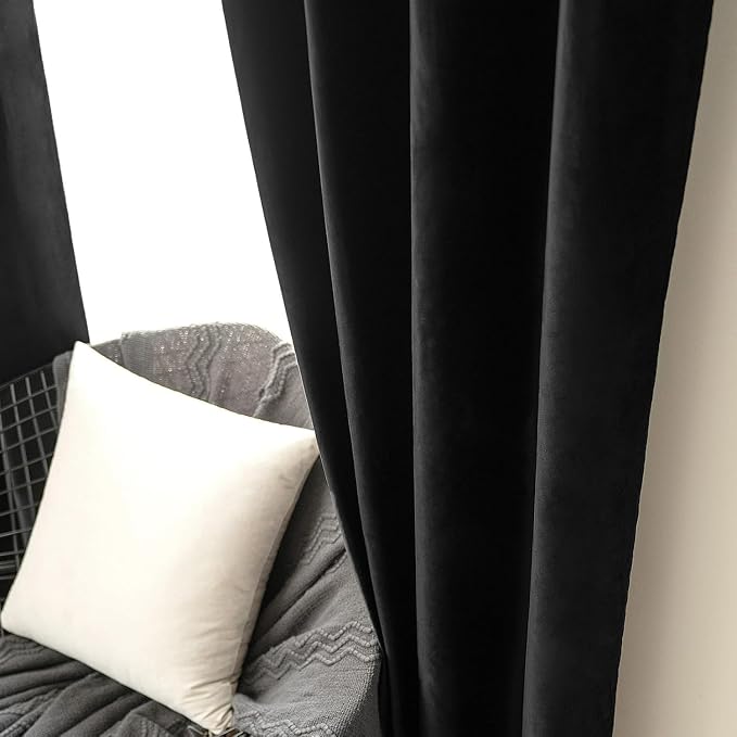 MIULEE Black Velvet Curtains 52x63 inches 2 Panels Luxury Blackout Curtains | - Image 7