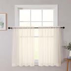 Cafe Curtains 36 Inch Length Tier 2 Pieces, Modern Soft Airy Sheer Kitchen by WelvetBLK