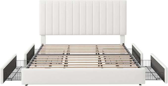 Allewie King Size Storage Bed Frame, Vertical Channel Tufted Adjustable - Image 8