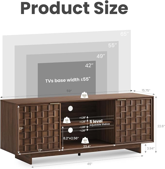 COLAMY TV Stand with Two Doors, Entertainment Center 59" with Adjustable - Image 6