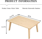 JIKUGO Bamboo Folding Coffee Table No Assembly Required Japanese Floor Table - Image 2