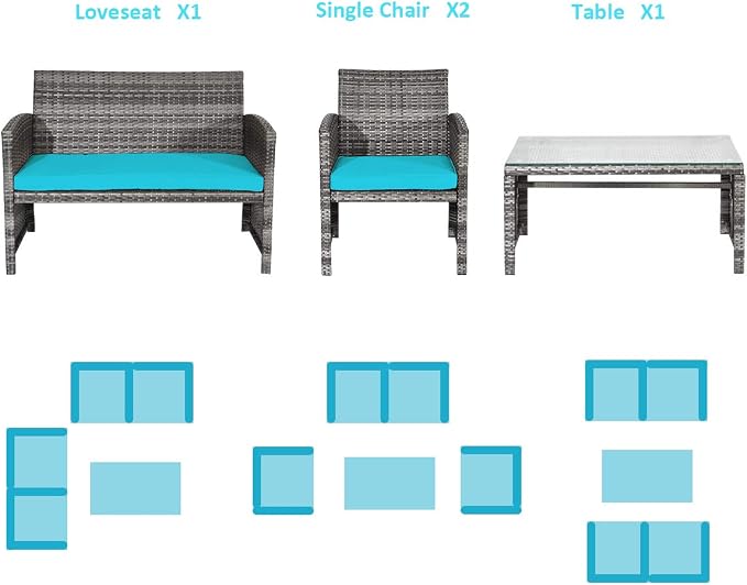 Tangkula 4 PCS Wicker Patio Conversation Set, Outdoor Rattan Sofas - Image 8