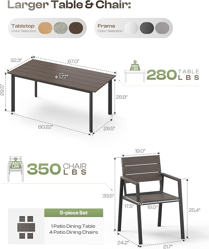 Outdoor Dining Set for 4, Patio Table and Chairs Set - Image 6
