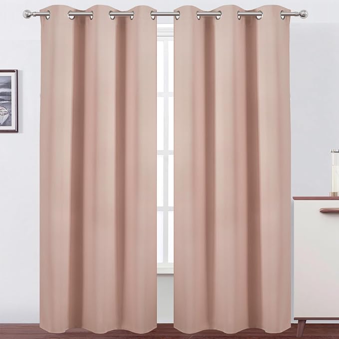 Blush Thermal Blackout Curtains/42 x 84 Inch/Set of 2 Panels Room Darkening by Lemomo