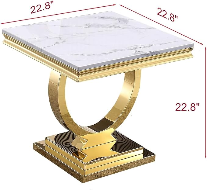 Henf Marble End Table Modern White Faux Marble Sofa Side Table - Image 2