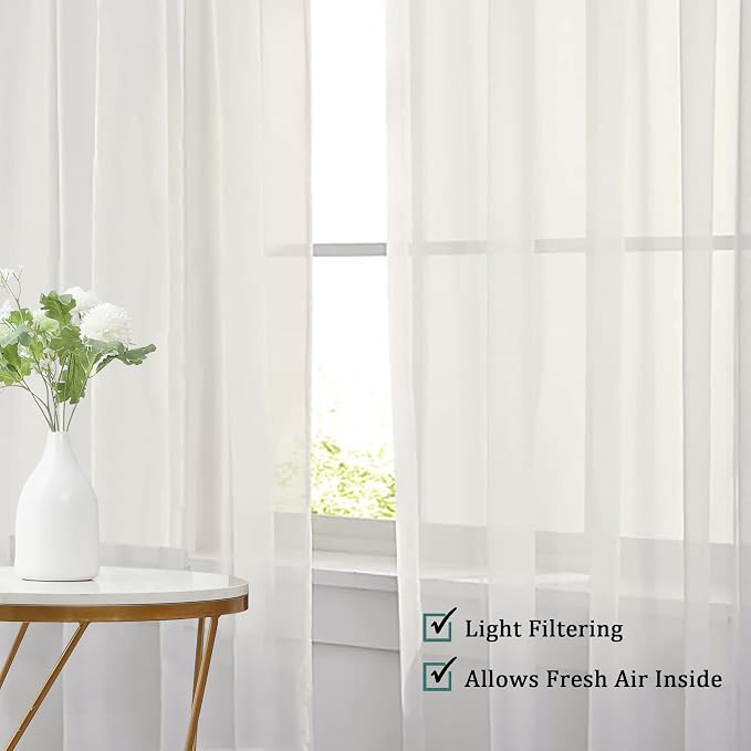 Chyhomenyc Extra Long Sheer Curtains 120 Inch, 2 Panels, Ivory | Light Filtering - Image 7