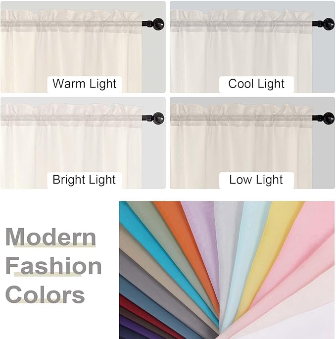 Cream Valances for Windows, Cream Sheer Curtains 14 Inch Length 2 Pack Kitchen - Image 6