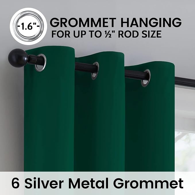 SimpleHome Dark Green 100% Blackout Curtains Room Darkening Living Room 72 | - Image 6